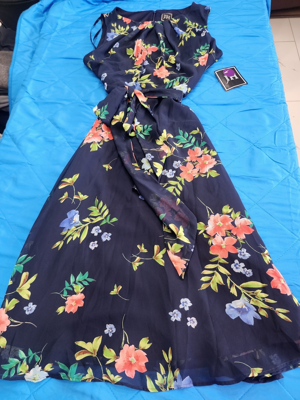 JL Navy Floral Maxi Dress with Tie Waist